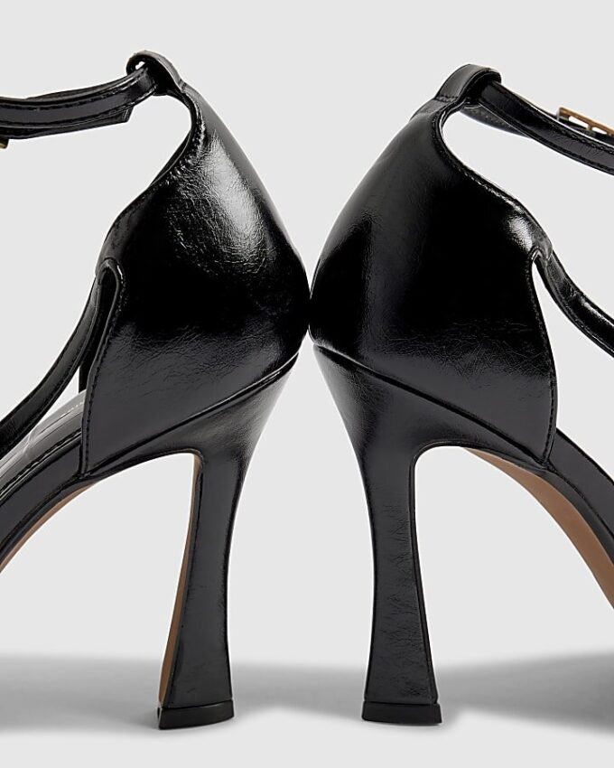 Black Buckle Strap Heeled Sandals