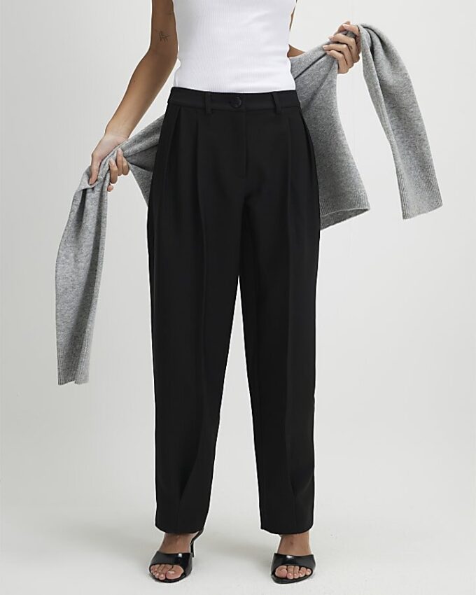 Black Button Front Tapered Trousers