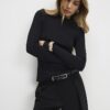 Black Button Shoulder Rib Top