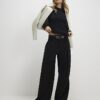 Black Button Shoulder Rib Top