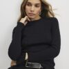 Black Button Shoulder Rib Top