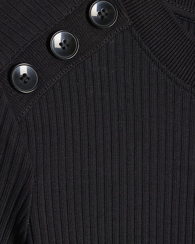 Black Button Shoulder Rib Top