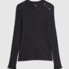 Black Button Shoulder Rib Top