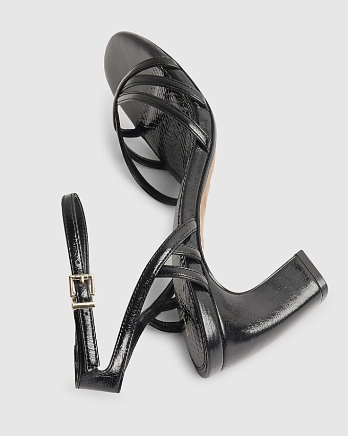 Black Caged Heeled Sandals