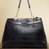 Black Chain Handle Embossed Tote Bag
