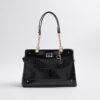 Black Chain Handle Embossed Tote Bag