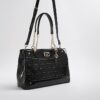 Black Chain Handle Embossed Tote Bag
