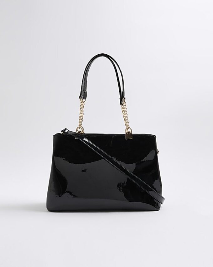 Black Chain Handle Embossed Tote Bag