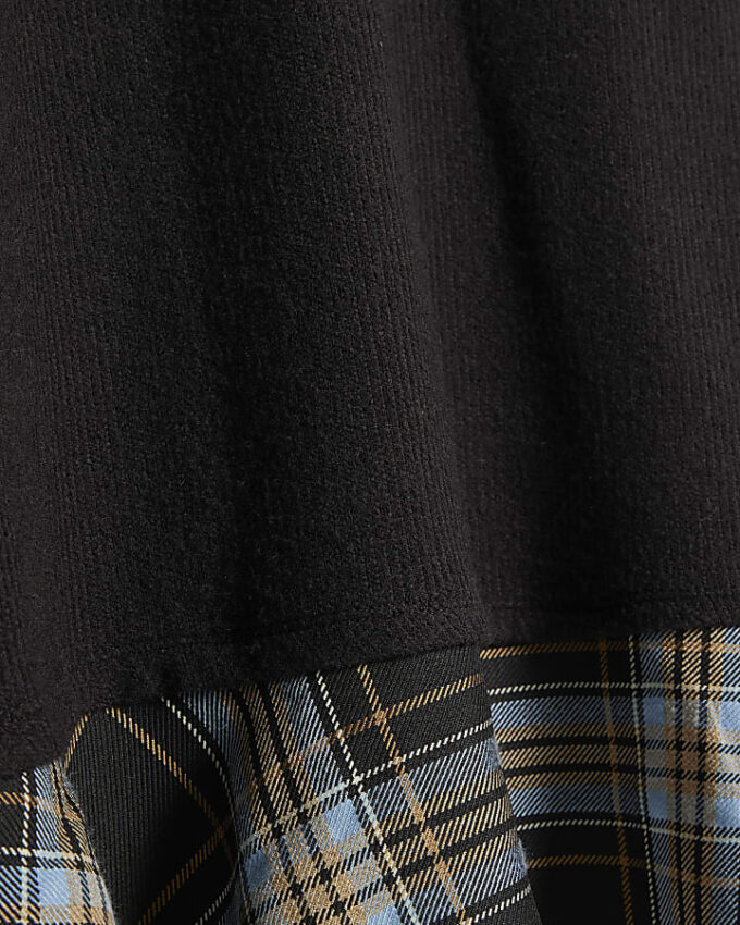 Black Cosy Check Hem Mini Dress