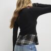 Black Cosy Check Hem Top