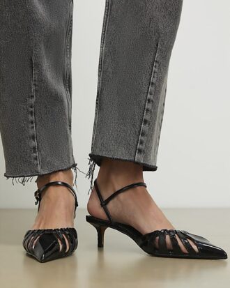 Black Croc Print Caged Detail Court Heels
