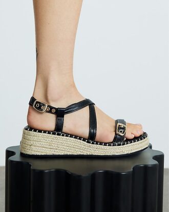 Black Cross Strap Sling Back Wedge Sandals
