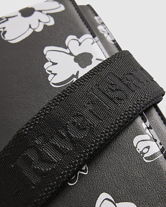 Black Daisy Print Cross Body Bag