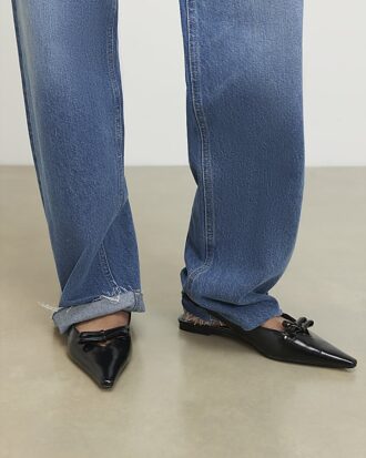 Black Double Bow Slingback Flat Shoes
