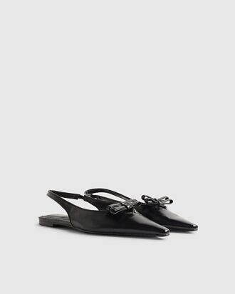 Black Double Bow Slingback Flat Shoes