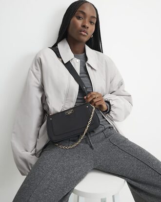 Black Double Compartment Cross Body Bag