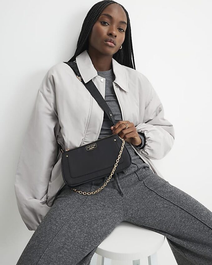 Black Double Compartment Cross Body Bag