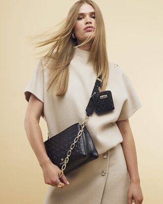 Black Embossed Chain Cross Body Bag