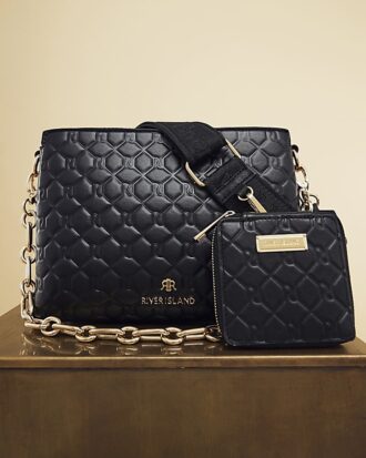 Black Embossed Chain Cross Body Bag