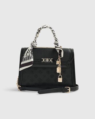 Black Embossed Charm Tote Bag