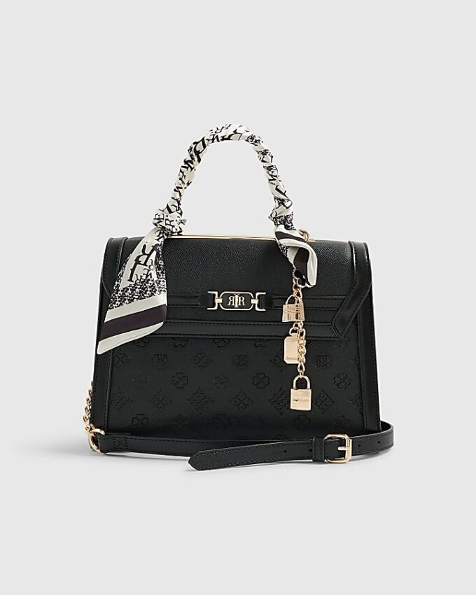 Black Embossed Charm Tote Bag