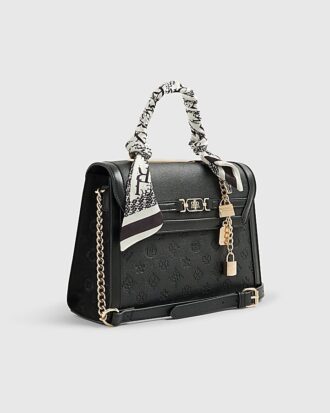 Black Embossed Charm Tote Bag