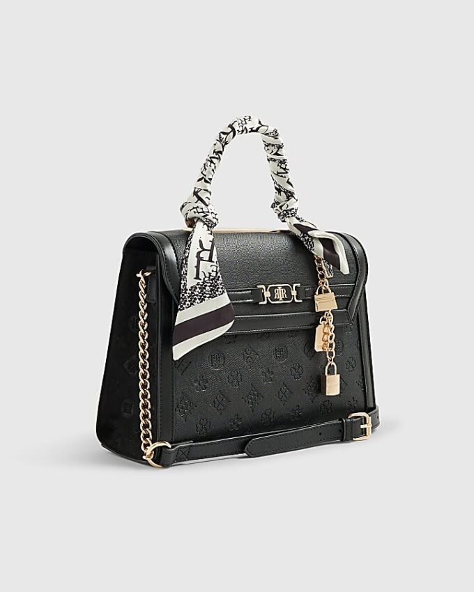 Black Embossed Charm Tote Bag