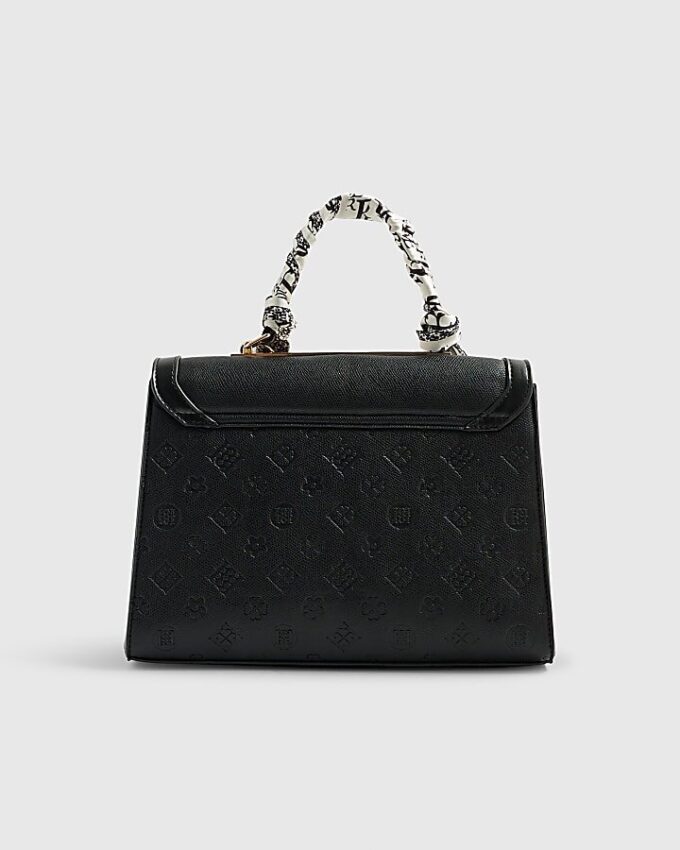 Black Embossed Charm Tote Bag