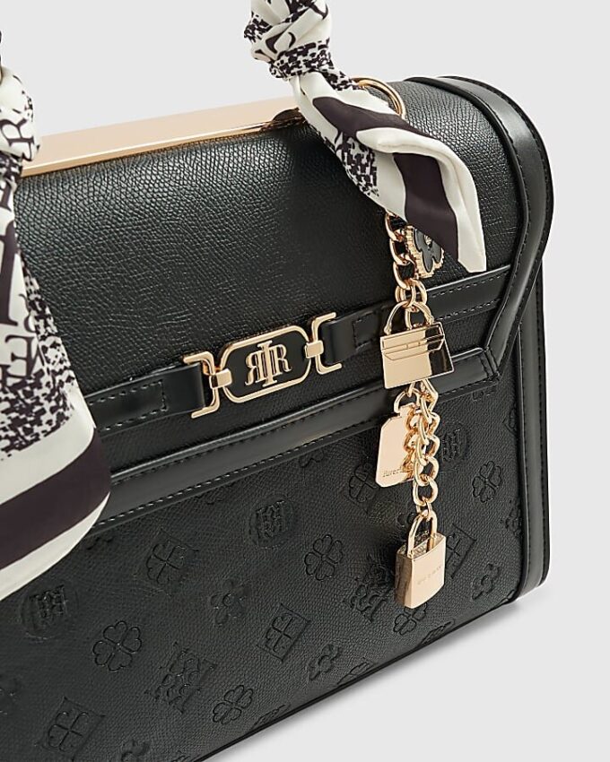Black Embossed Charm Tote Bag