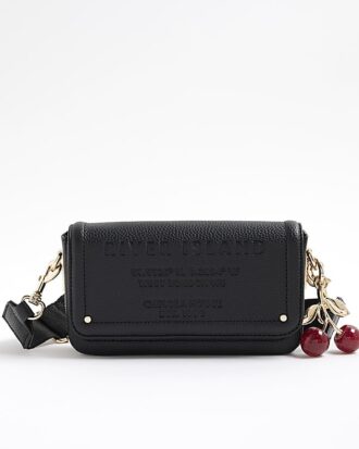 Black Embossed Cherry Charm Cross Body Bag