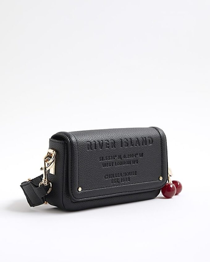 Black Embossed Cherry Charm Cross Body Bag
