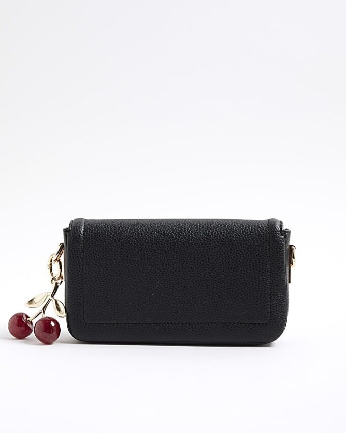 Black Embossed Cherry Charm Cross Body Bag