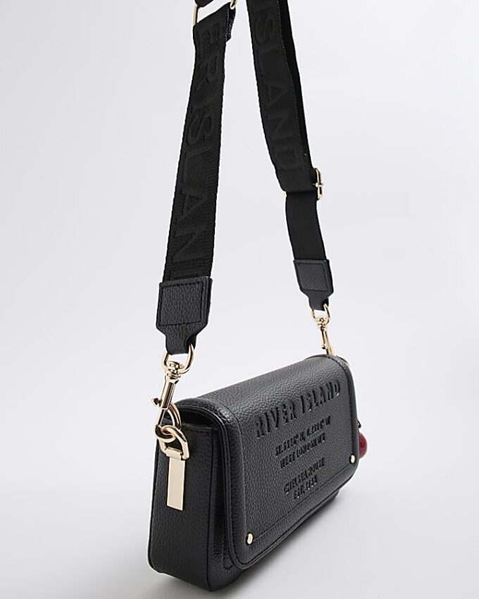 Black Embossed Cherry Charm Cross Body Bag