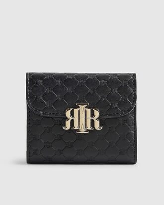 Black Embossed Flap Front Foldout Purse