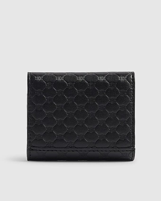 Black Embossed Flap Front Foldout Purse