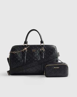 Black Embossed Monogram Barrel Bag Bundle