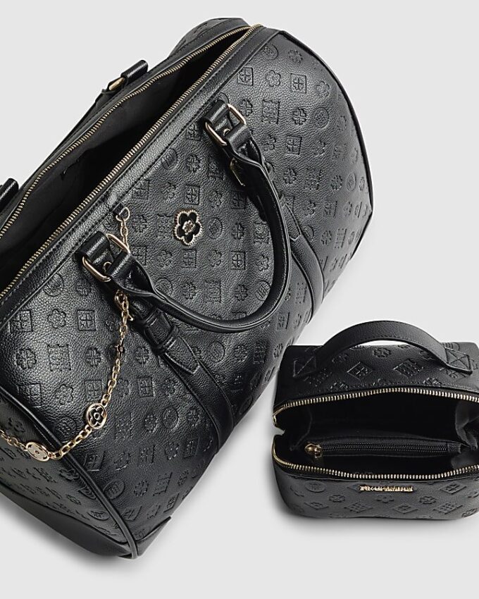 Black Embossed Monogram Barrel Bag Bundle