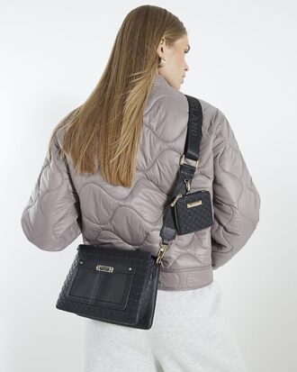 Black embossed monogram cross body bag