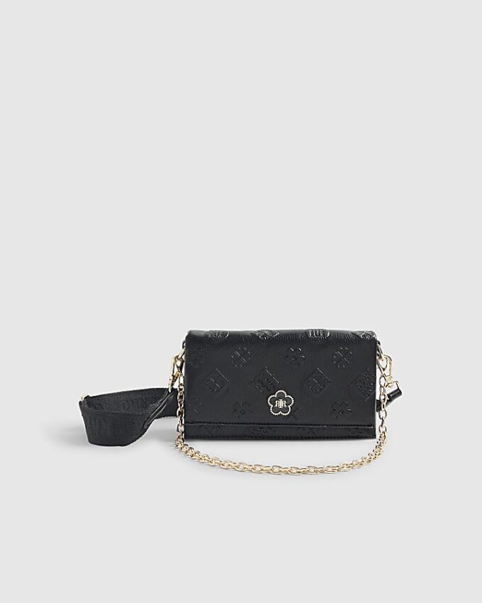 Black Embossed Monogram Cross Body Bag