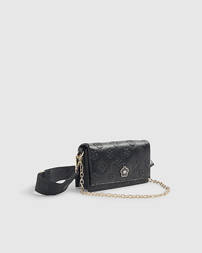 Black Embossed Monogram Cross Body Bag