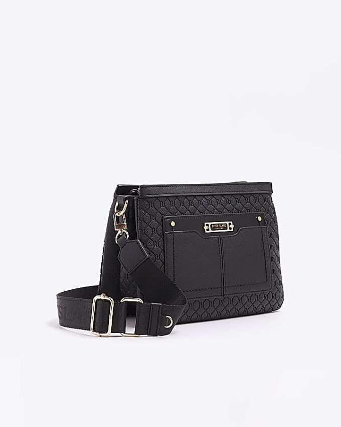 Black embossed monogram cross body bag