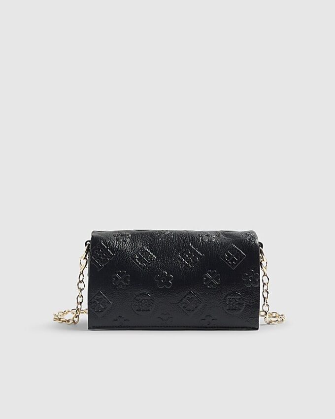 Black Embossed Monogram Cross Body Bag