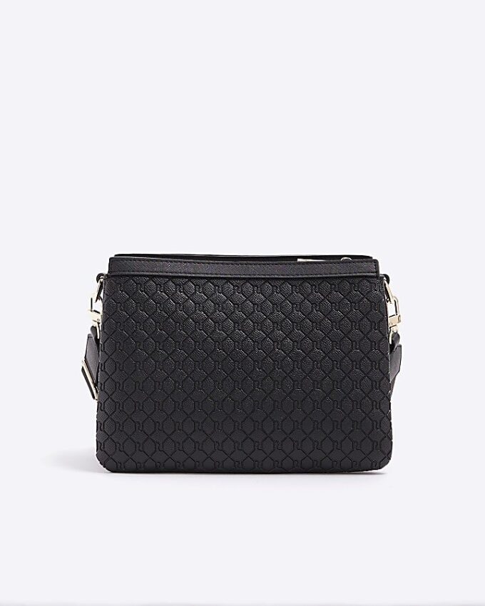 Black embossed monogram cross body bag