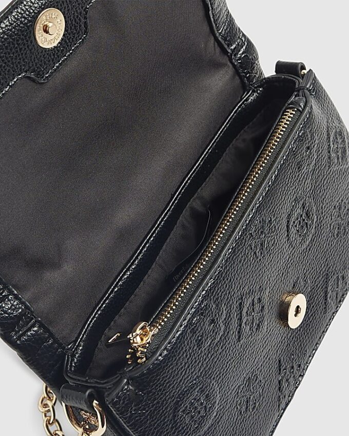 Black Embossed Monogram Cross Body Bag