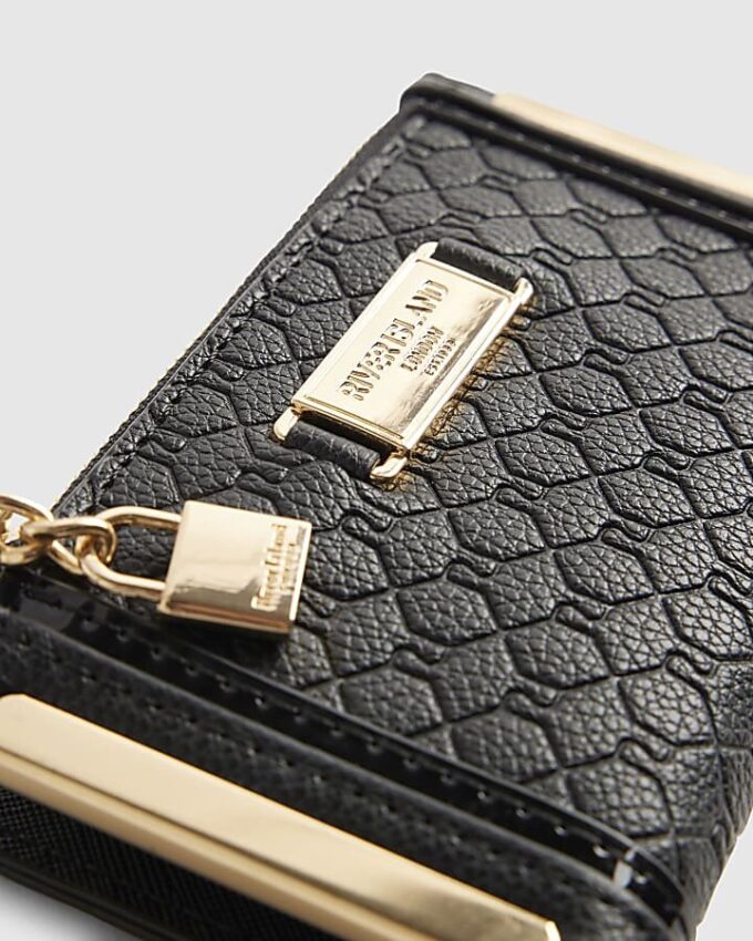 Black Embossed Monogram Print Mini Purse