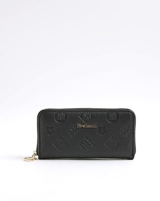 Black Embossed Monogram Zip Around Purse