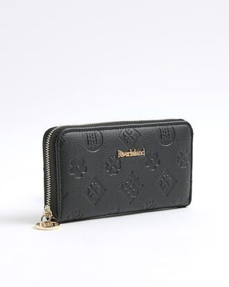 Black Embossed Monogram Zip Around Purse