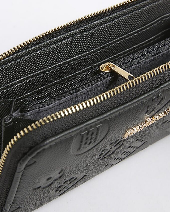 Black Embossed Monogram Zip Around Purse