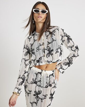Black Embroidered Beach Crop Top