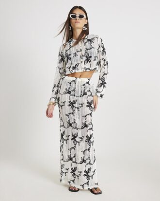 Black Embroidered Beach Maxi Skirt